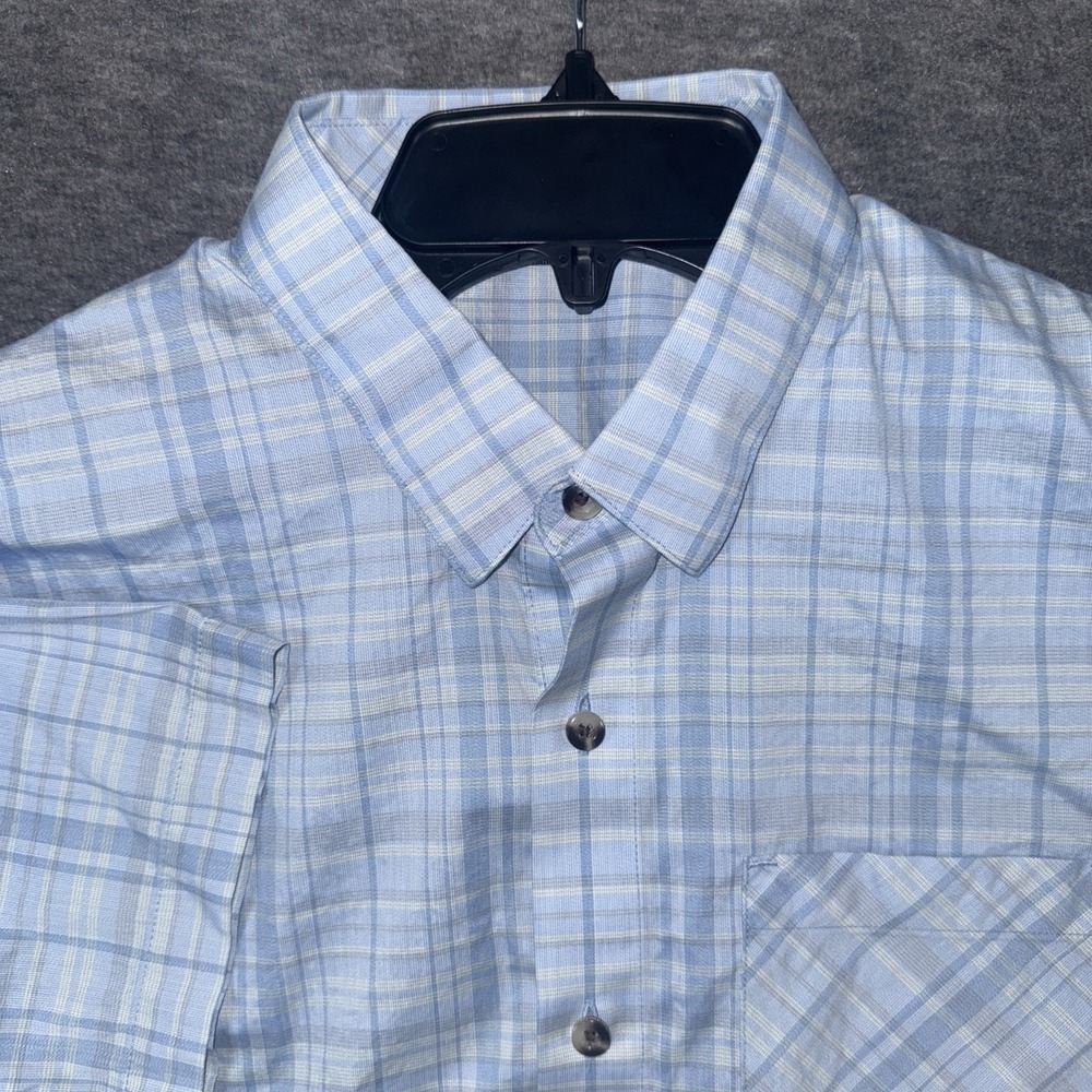 Travis Mathew Mens Performance Stretch Button Up Shirt Blue Plaid Check Sz S